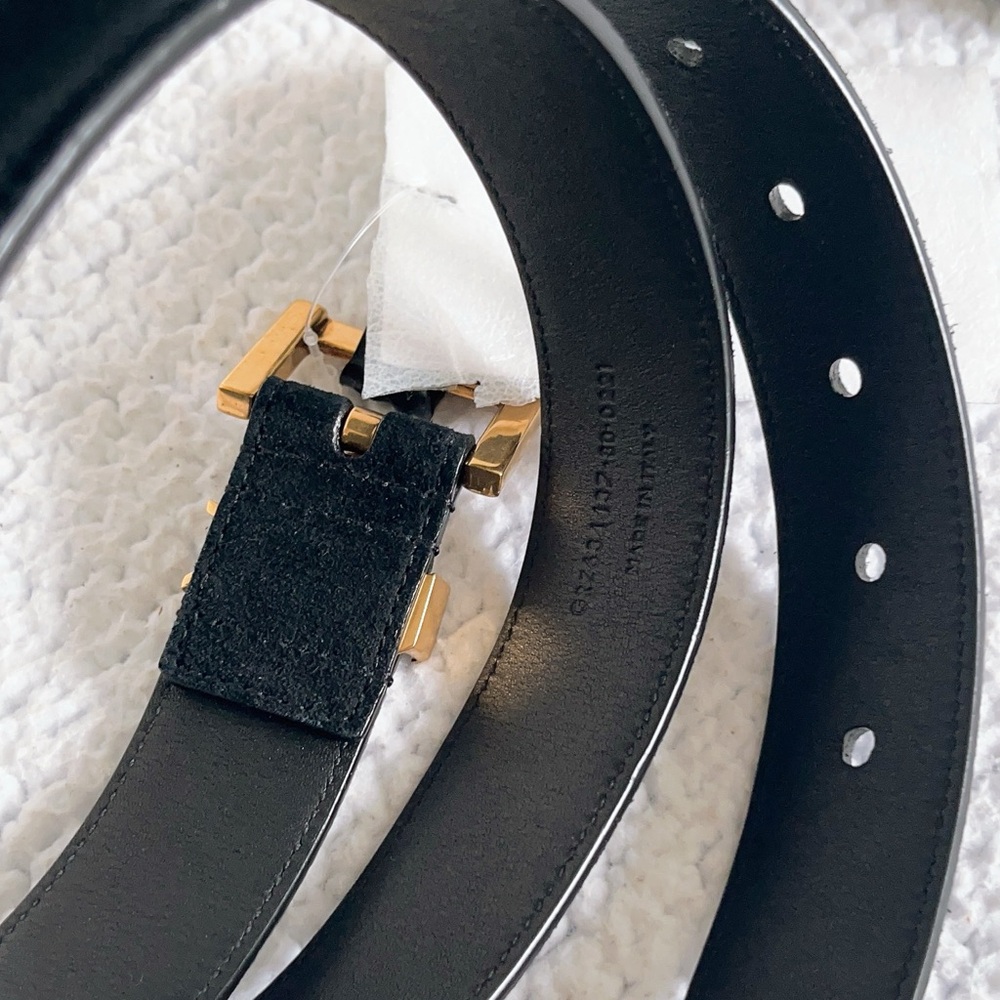 Saint Laurent  YSL Cassandre Belt With Square Buckle  In Suede - Picture 10 of 16
